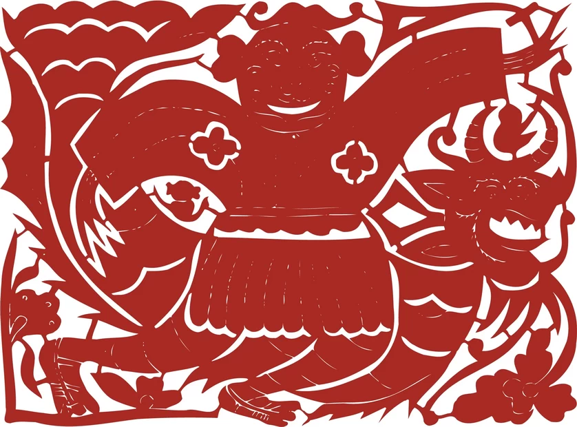 中国风中式传统喜庆民俗人物动物窗花剪纸插画边框AI矢量PNG素材【632】